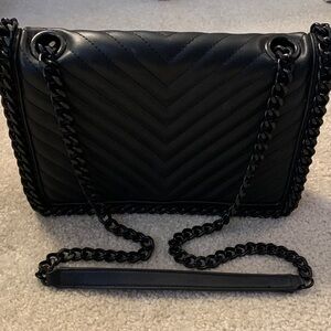 Aldo Greenwald Black Chevron Quilted Crossbody Bag with a Metal Chain Strap